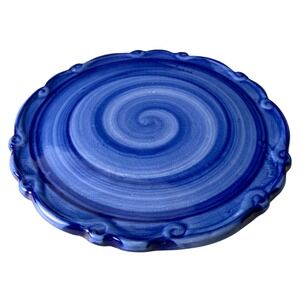 California Pantry Blue Swirl Ceramic Trivet Scalloped Edge 6.5 Inch Round 2002